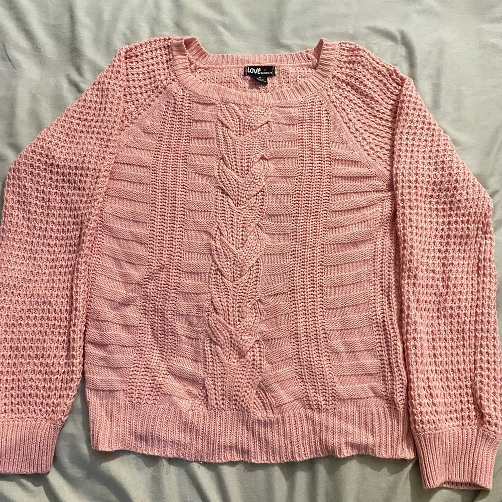 pink waffle knit sweater